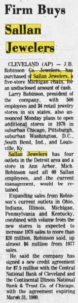 Sallan Jewelers - 1978 - Acquired By Jb Robinson